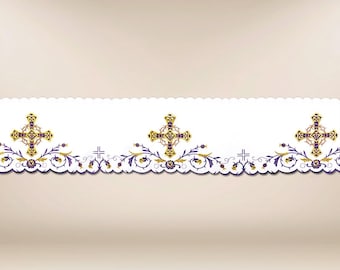 Altar lace embroidered Advent,Accessories for church celebrations,Personalized embroidered tablecloth lace for church alter.