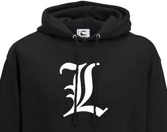 Anime Death Note L Letter Symbol Logo hoodie Japanese anime Gift Hooded Top Adults + Teens Sizes lots of colours