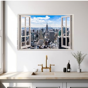 3Dフェイクウィンドウ風景ウォールステッカー リアルなマンハッタンビューデカール NYC ホームベッドルームリビングルーム装飾 取り外し可能なビニールアート ホーム用