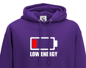 Low Energy battery phone teenager Funny Novelty Hoodie Jumper Gift Adults & Teen Sizes