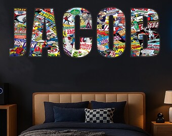 Mural Personalised Name Bedroom Marvel Comics Cartoon Wall Sticker Room Wall Art Impact Font
