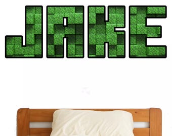 Mural Mining Personalised Name Bedroom Gamer Miner Wall Sticker Room Gaming Wall Art Impact Font