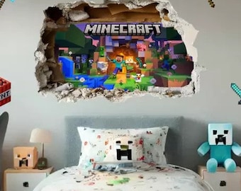 VARIOUS 3D Smashed Wall Mural Mining Gamer Miner Mine Craft Wall Sticker Room Gaming Wall Art