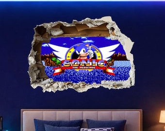 3D Smashed Wall Mural Sonic Classic Wall Sticker Room Gaming Hedgehog Wall Art Stickers For Children's Bedroom