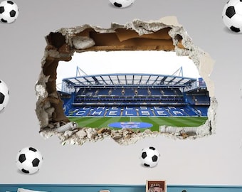 Smashed Wall Premier League Football Stadium Chelsea FC Wall Art Decal Kids Bedroom Wall Sticker With Light Switch Football Sticker