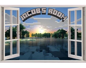 PERSONALISED 3D Fake Window Mining Scenery Wall Sticker For Kids Bedroom Extra Stickers Mining Wall Art Decal Removable Vinyl Art