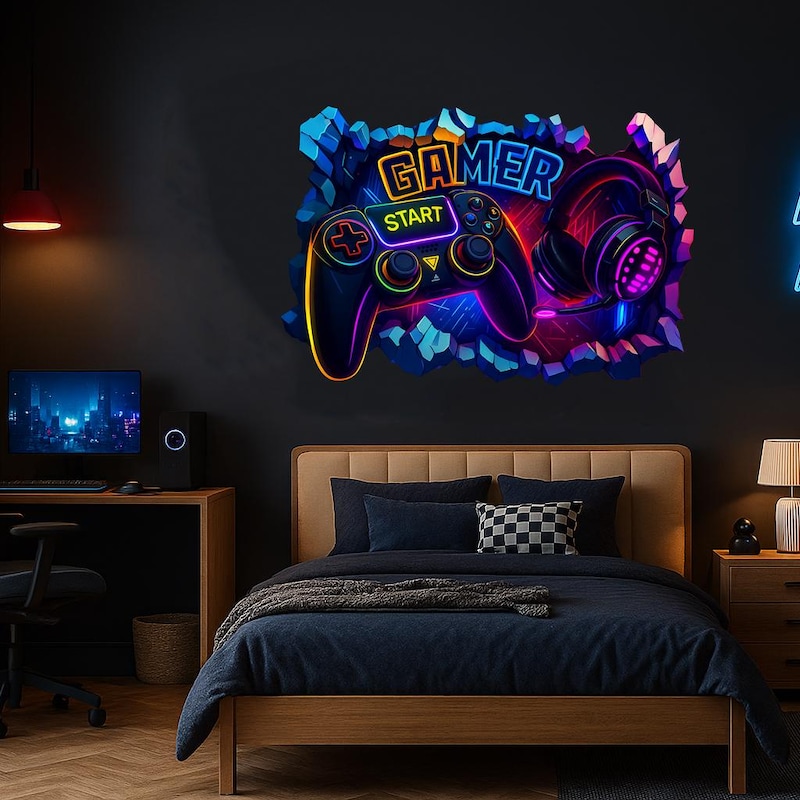 Neon Gamer Wallpaper - Etsy UK