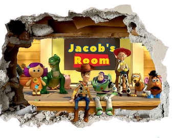 Personalised Toy Story Wall Sticker 3D Smashed Wall Mural Woody Kids Bedroom Decor