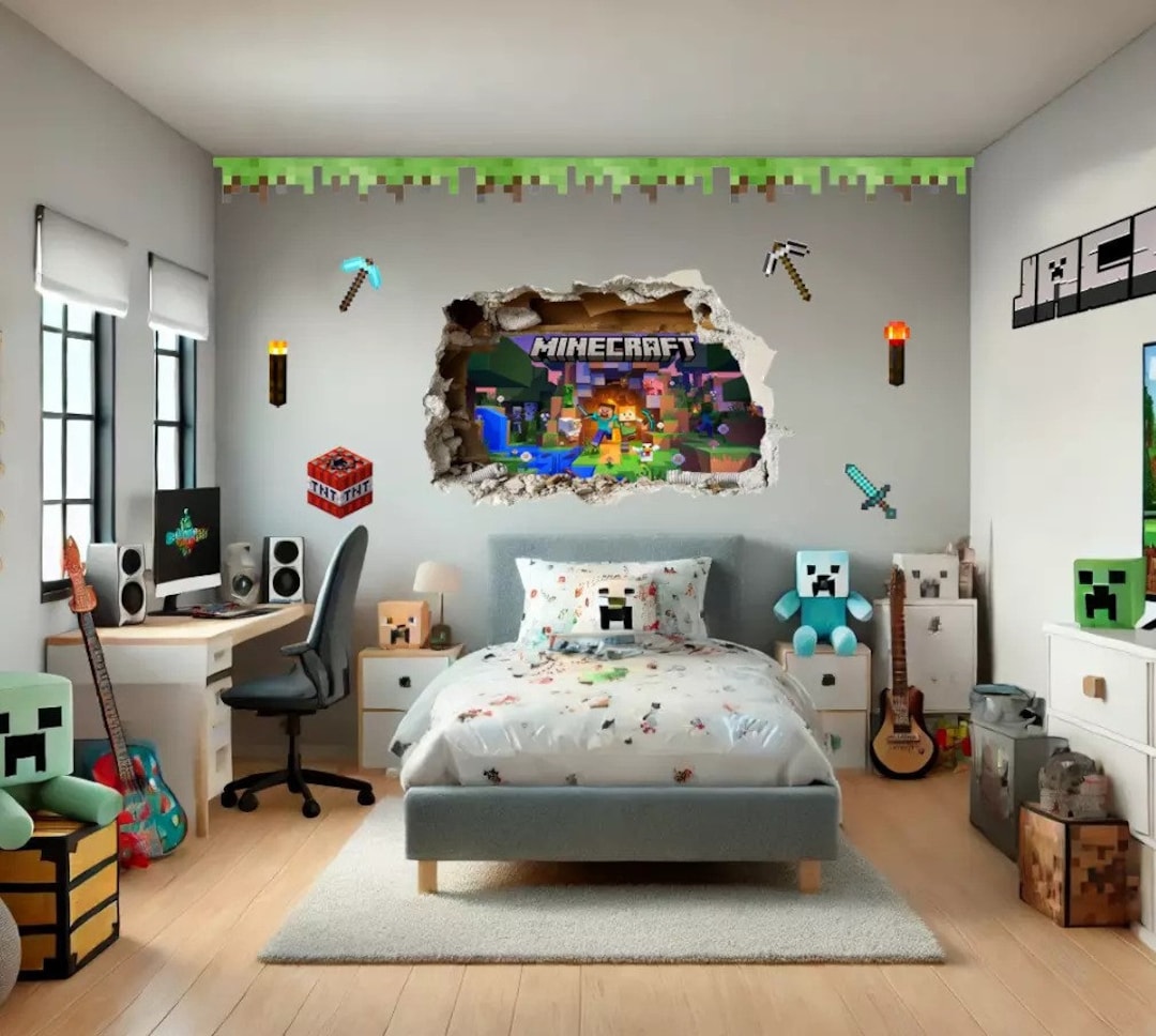 VARIOUS 3D Smashed Wall Mural Mining Gamer Miner Mine Craft Wall ...
