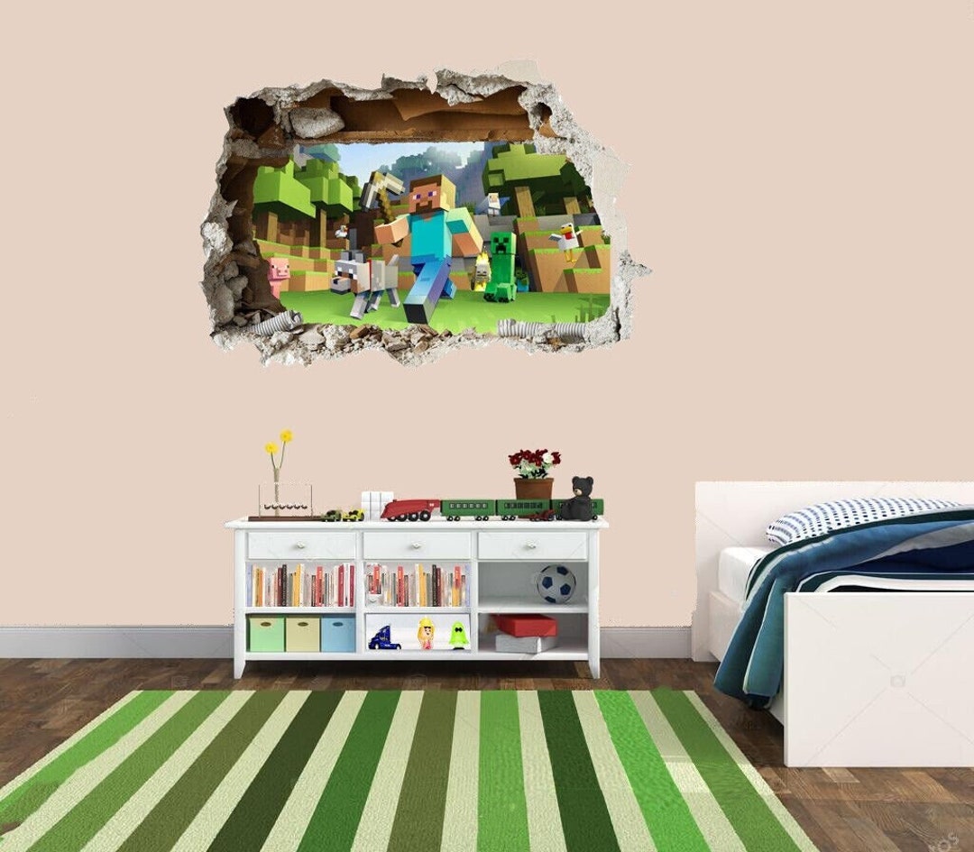VARIOUS 3D Smashed Wall Mural Mining Gamer Miner Minecraft Wall Sticker