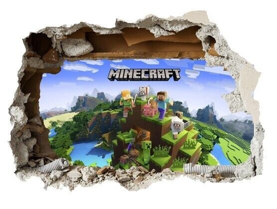 VARIOUS 3D Smashed Wall Mural Mining Gamer Miner Mine Craft Wall ...