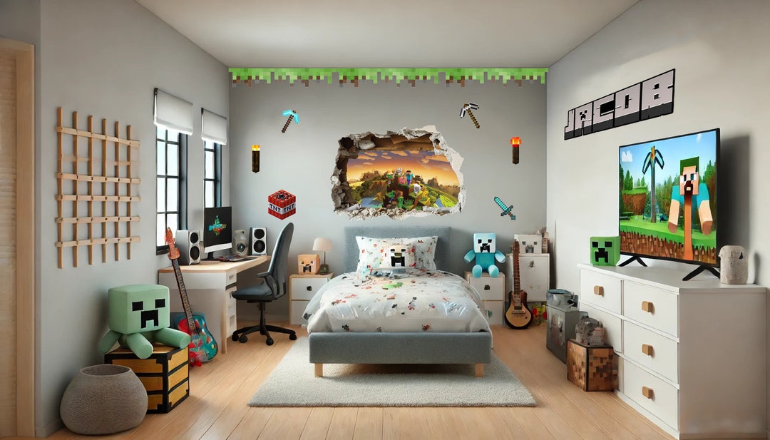 3D Smashed Wall Mural Mining Gamer Miner Mining Wall Sticker Room ...