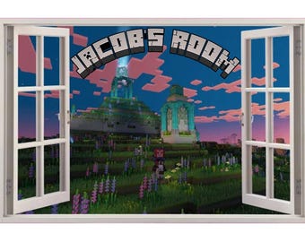 PERSONALISED 3D Fake Window Mining Scenery Wall Sticker For Kids Bedroom Extra Stickers Mining Wall Art Decal Removable Vinyl Art