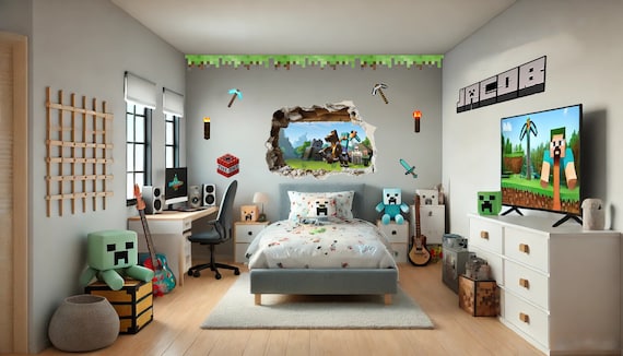 3D Smashed Wall Mural Mining Gamer Miner Mining Wall Sticker Room