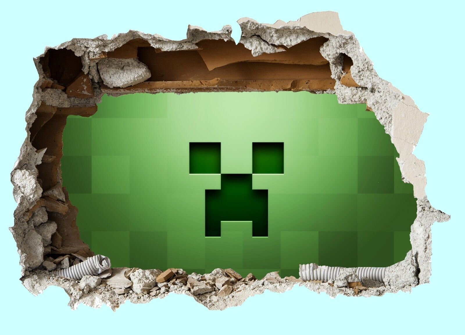 VARIOUS 3D Smashed Wall Mural Mining Gamer Miner Minecraft Wall Sticker ...