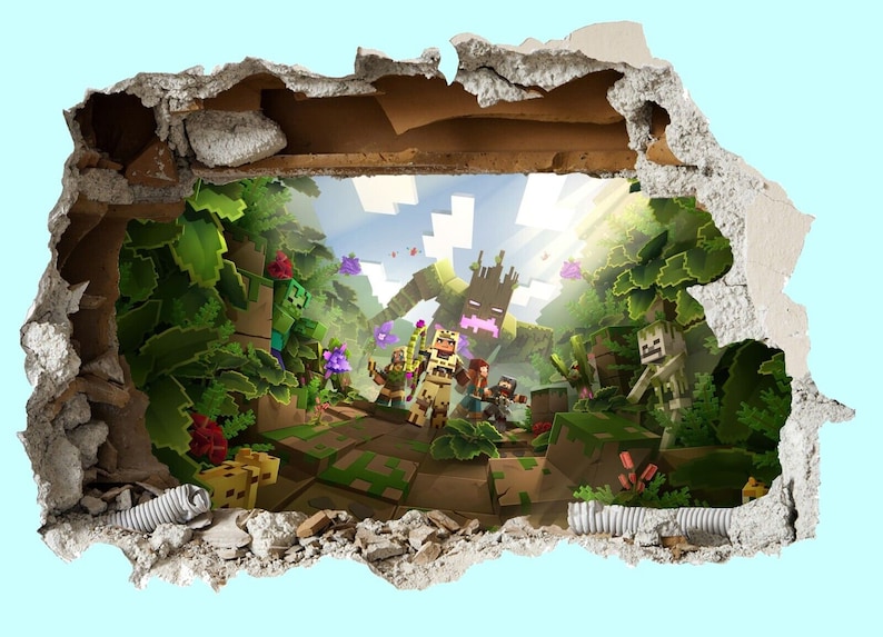 VARIOUS 3D Smashed Wall Mural Mining Gamer Miner Mine Craft Wall ...