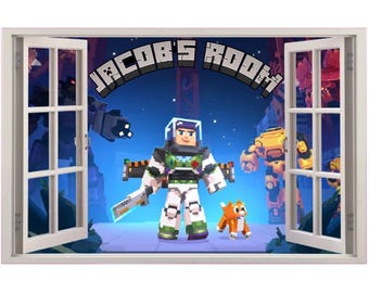 PERSONALISED 3D Fake Window Mining Scenery Wall Sticker For Kids Bedroom Extra Stickers Mining Wall Art Decal Removable Vinyl Art