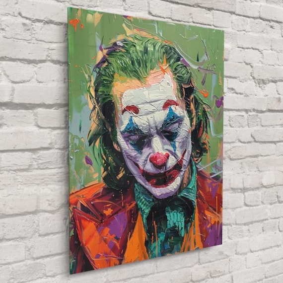 JOKER 油絵アート Joker Pop Art Portrait – Iconic DC Villain on Green Background