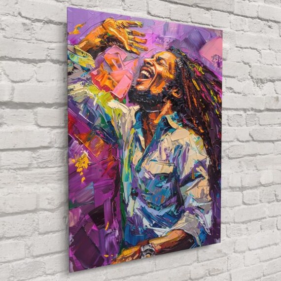 Bob Marley Art Print With Purple Background – Iconic Music Legend
