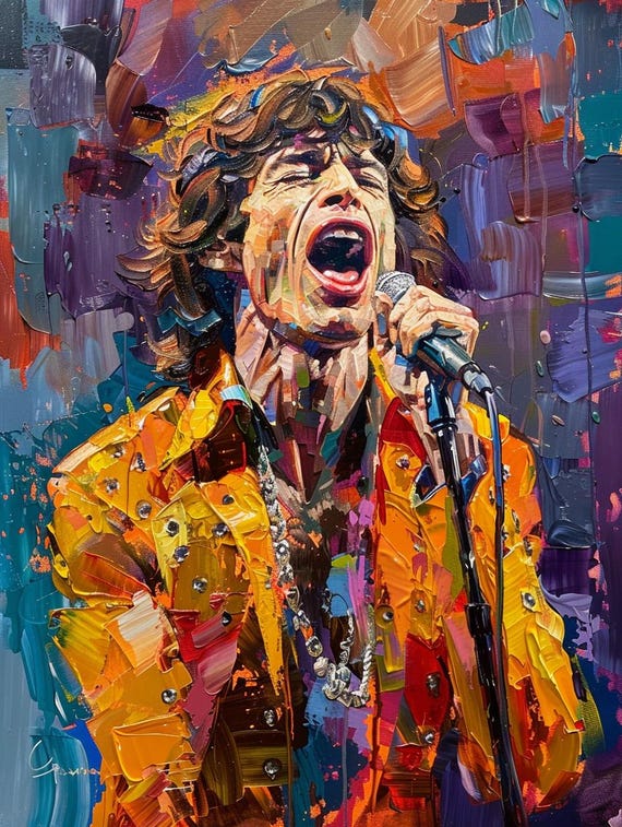 Mick Jagger Abstract Portrait – Vintage Rock 'n' Roll Wall Art