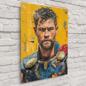 Thor Portrait With Yellow Background – Vibrant Norse God Wall Art, Modern Mythology Decor, Bold Superhero Print | Free Shipping!
