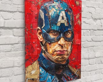 Captain America Pop Art Print – Iconic Superhero Close-up Portrait