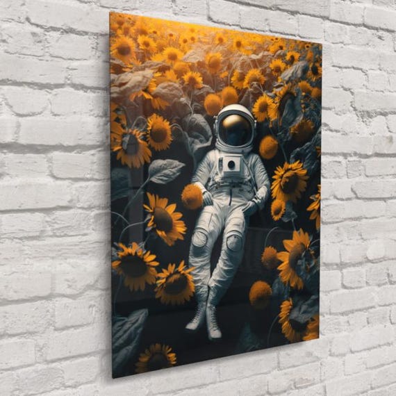 ひ*ん様 宇宙テーマのアート作品セット ひまわりの中の宇宙飛行士のウォールアート | ガラスまたはキャンバス