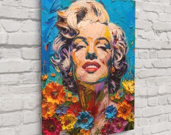 花を添えたマリリン・モンローの肖像画 – 象徴的なハリウッドの肖像画、時代を超えたヴィンテージの魅力あるウォールアート | 送料無料!