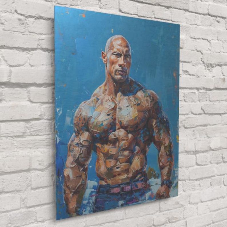 The Rock Buff Portrait – Bold Muscle Pose With Cool Blue Background ...