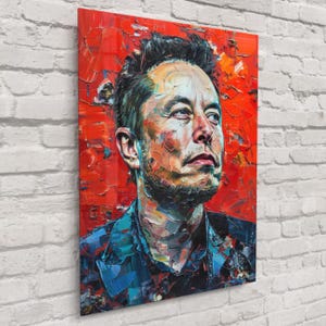 Elon Musk Portrait With Red Background – Iconic Entrepreneur Portrait, Modern Tech Decor, Bold Celebrity Wall Art | Free Shipping!