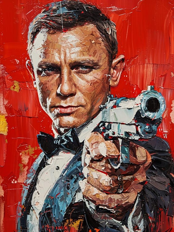 James Bond Gun Portrait – Daniel Craig 007 With Red Background