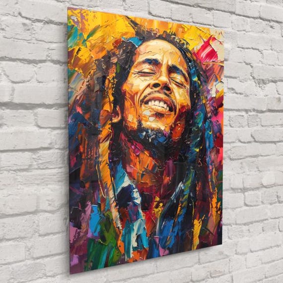 BOB Marley アートプリント Bob Marley Art Print With Multicoloured Background – Iconic Music