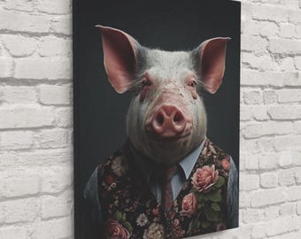 Pig-ture Perfect – Arte mural con retrato animal caprichoso / Impresión de cerdo en lienzo o vidrio a la moda / Envío gratis