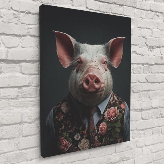 【新品】壁掛けオブジェ 豚 動物 Pig-ture Perfect – 気まぐれな動物の肖像画ウォールアート