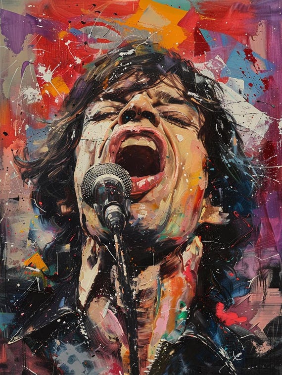 Mick Jagger Singing Portrait – Vintage Rock 'n' Roll Wall Art