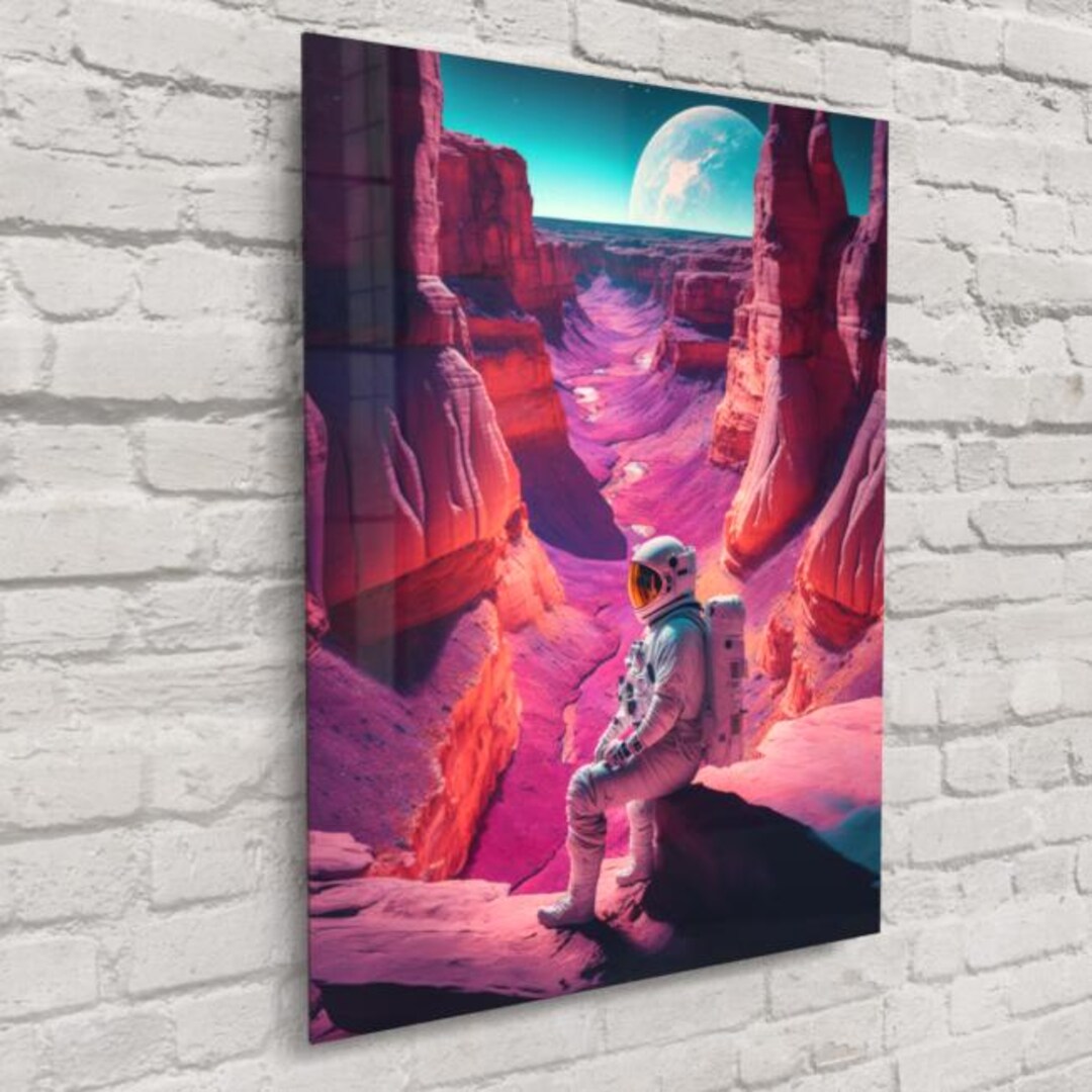 Astronaut Beside Alien Coast Wall Art | Surreal Space Print on Glass or ...
