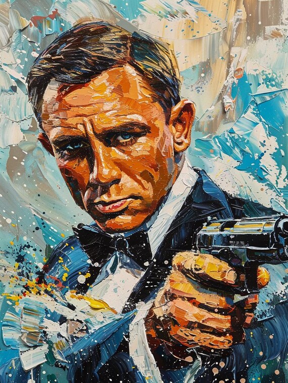 James Bond Abstract Art Print – Daniel Craig 007 Portrait, Iconic