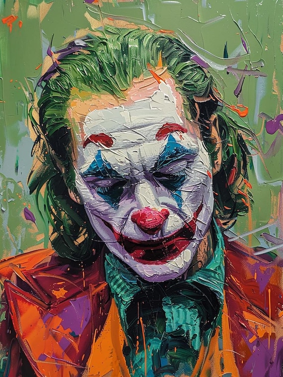 JOKER 油絵アート Joker Pop Art Portrait – Iconic DC Villain on Green Background