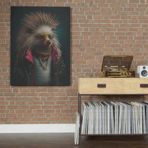 Puercoespín Posador – Retrato de animal caprichoso para pared / Impresión de puercoespín en lienzo o vidrio / Envío gratuito imagen 4