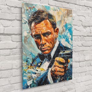 James Bond Abstract Art Print – Daniel Craig 007 Portrait, Iconic Spy Wall Decor, Timeless Secret Agent Pop Art | Free Shipping!