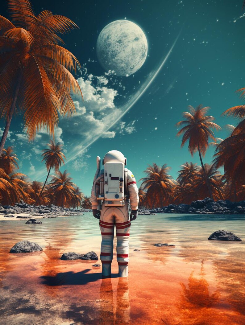 Astronaut Among Neon Coral Reefs Wall Art | Surreal Space Print on ...