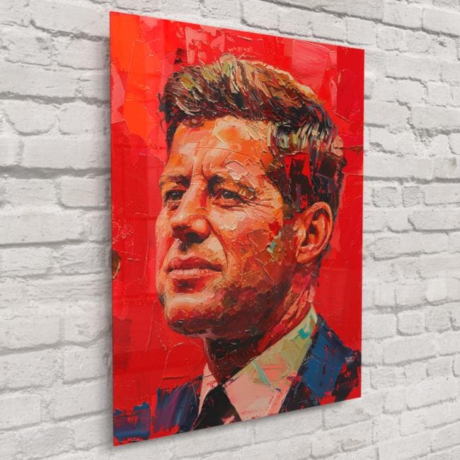 Bold Red Portrait of JFK – Modern Presidential Wall Art, Abstract