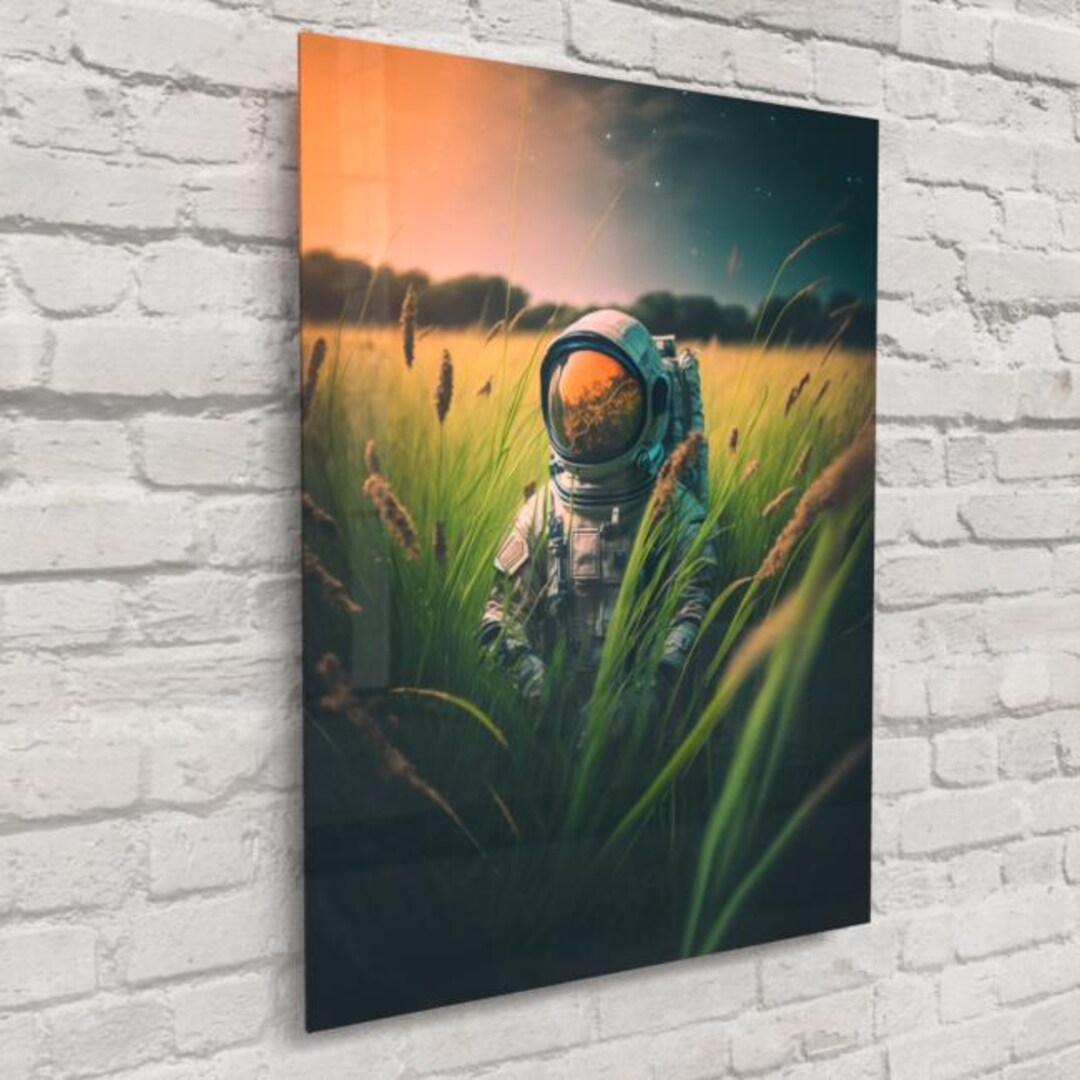Astronaut Amid Volcanic Clouds Wall Art | Surreal Space Print on Glass ...