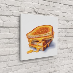 Grilled Cheese Wall Art – Minimalist Food Illustration Print on Glass or Canvas | Kitchen Decor | Modern Foodie Gif | Free Shipping