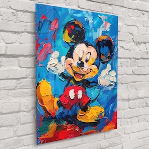 Mickey Mouse Wall Art – Classic Disney Portrait on Blue Background, Vibrant Pop Art Style Decor | Free Shipping!