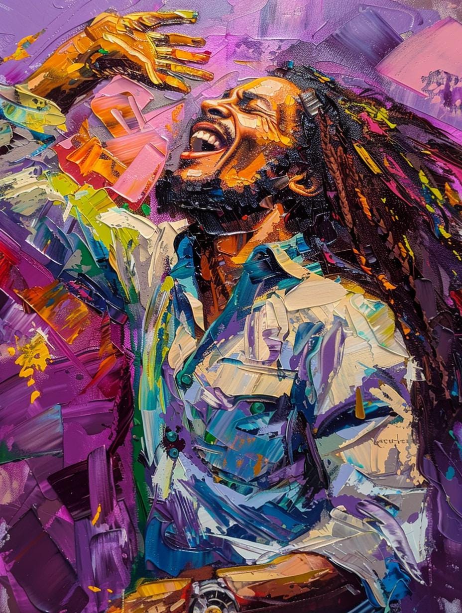 Bob Marley Art Print With Purple Background – Iconic Music Legend