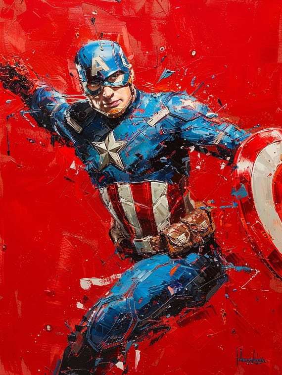Captain America Pop Art Print – Vintage Superhero Wall Art, Marvel