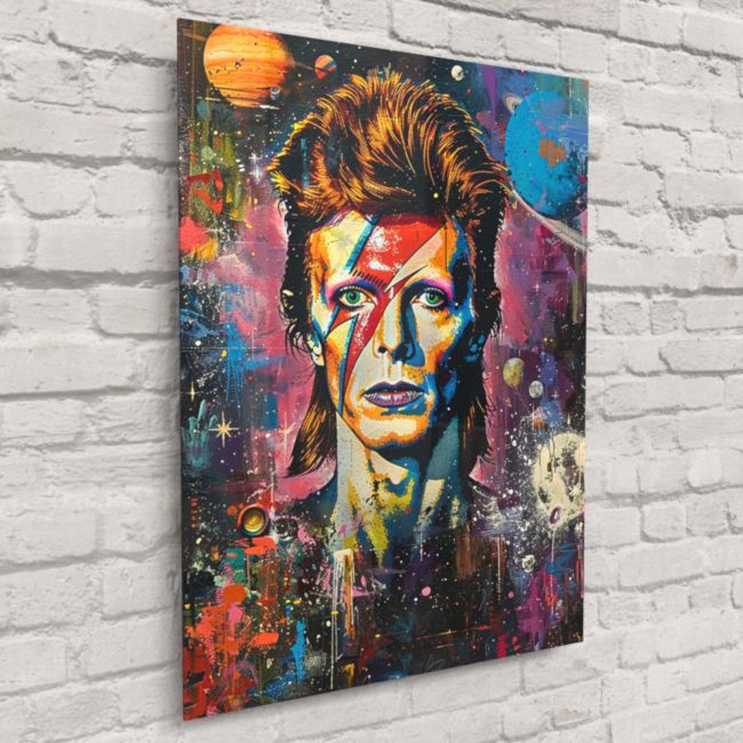 能登半島地震David Bowie アートプレート David Bowie Ziggy Stardust Pop Art Print – Close-up Portrait With