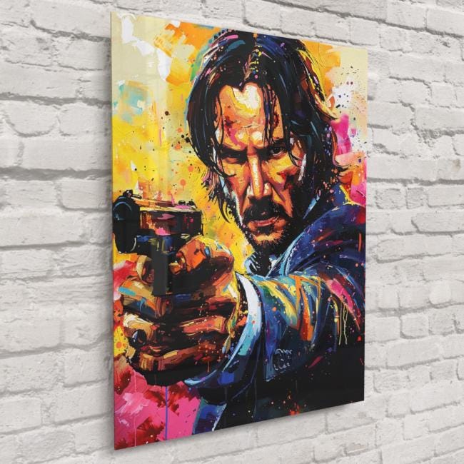 Abstract John Wick Portrait – Bold Gunfighter Art, Modern Assassin Wall Decor, Intense Action Icon Print | Free Shipping!