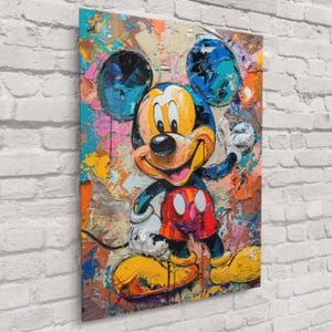 Mickey Mouse Pop Art Print – Iconic Disney Portrait with Multicolored Background, Bold Cartoon Wall Decor | Free Shipping!